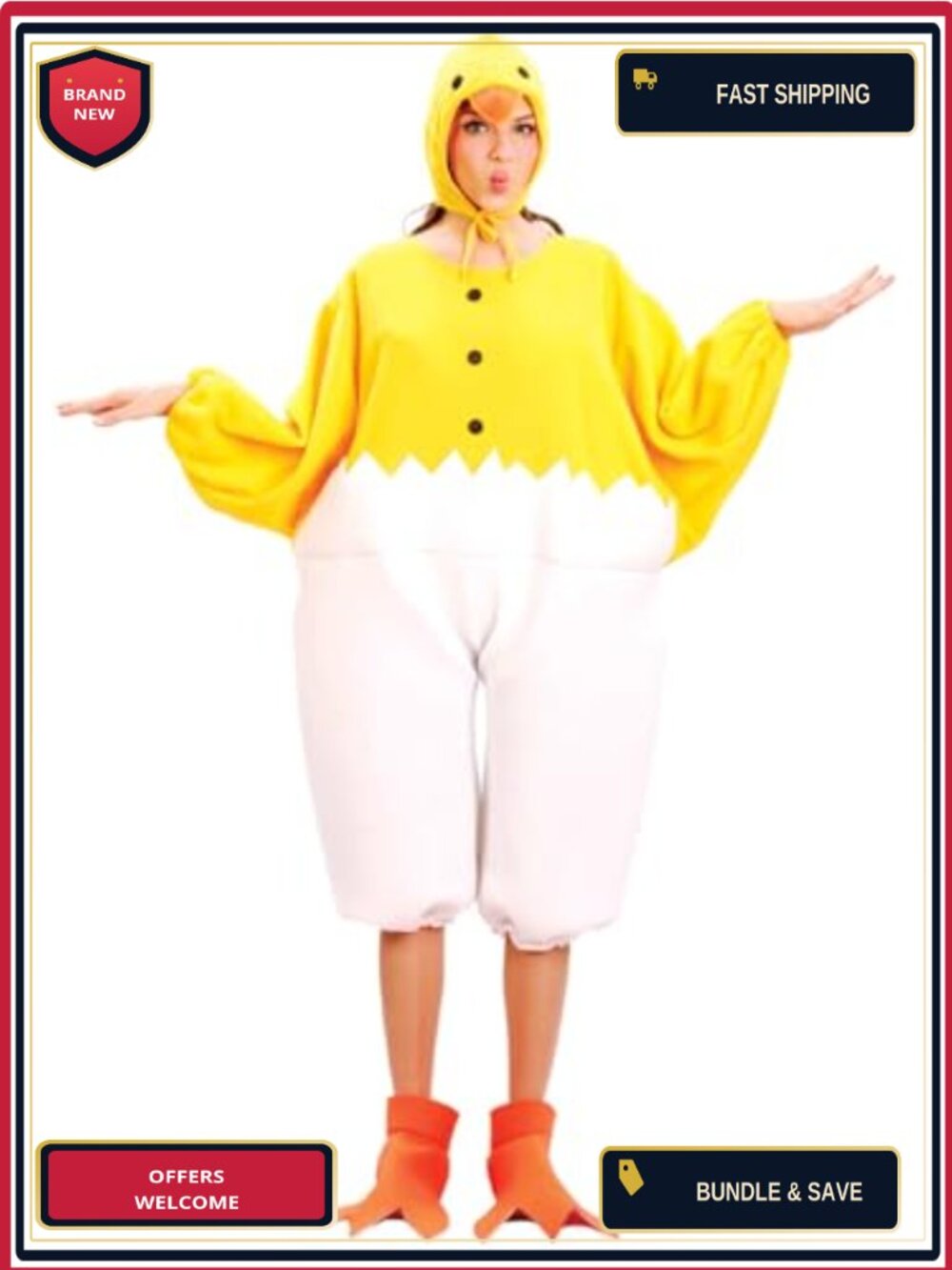 Chicken Costume Women Halloween Chick Jumpsuit Headpiece